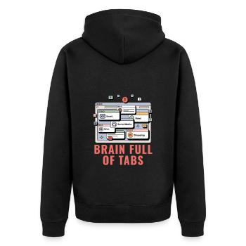 Brain full of Tabs - Social Media - Unisex Premium Bio Zip Hoodie - Schwarz - Hinten - Nico (187cm)