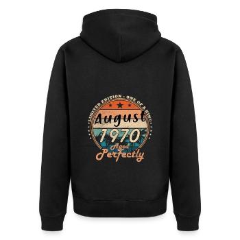 Août 1970 Anniversaire Août 1970 Millésime Août - Veste à capuche bio Premium Unisexe - noir - Dos - Nico (187cm)