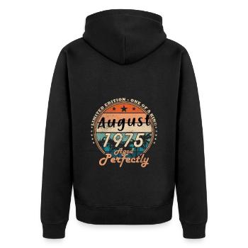 Millésime 1975 août Rétro Cadeau d’anniversaire - Veste à capuche bio Premium Unisexe - noir - Dos - Nico (187cm)