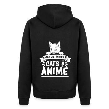 Anime Manga Otaku Kawaii Katzen Katze Kätzchen - Unisex Premium Bio Zip Hoodie - Schwarz - Hinten - Nico (187cm)