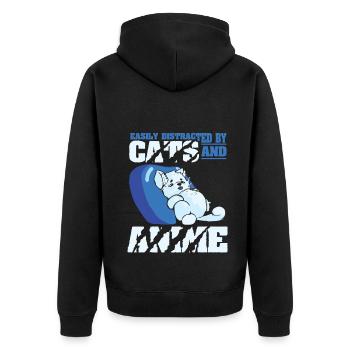 Anime Manga Otaku Kawaii Katzen Katze Kätzchen - Unisex Premium Bio Zip Hoodie - Schwarz - Hinten - Nico (187cm)