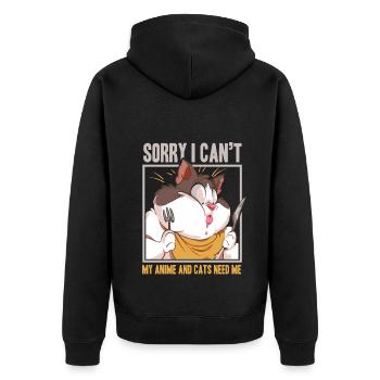 Anime Manga Otaku Kawaii Katzen Katze Kätzchen - Unisex Premium Bio Zip Hoodie - Schwarz - Hinten - Nico (187cm)