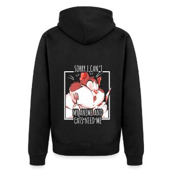 Anime Manga Otaku Kawaii Katzen Katze Kätzchen - Unisex Premium Bio Zip Hoodie - Schwarz - Hinten - Nico (187cm)
