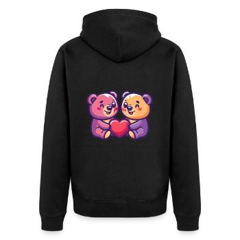 Bär Paar Liebe Couple Verliebt - Unisex Premium Bio Zip Hoodie - Schwarz - Hinten - Nico (187cm)