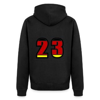 23 Nummer Deutschland Trikot - Unisex Premium Bio Zip Hoodie - Schwarz - Hinten - Nico (187cm)