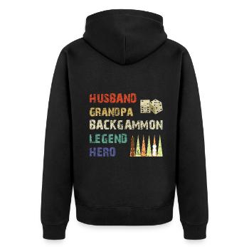 Backgammon Spiel - Unisex Premium Bio Zip Hoodie - Schwarz - Hinten - Nico (187cm)