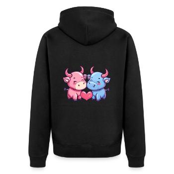 Stier Comic Paar Liebe - Unisex Premium Bio Zip Hoodie - Schwarz - Hinten - Nico (187cm)