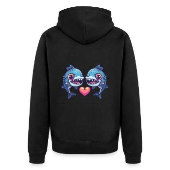 Piranha Paar Liebe Fische Verliebt - Unisex Premium Bio Zip Hoodie - Schwarz - Hinten - Nico (187cm)