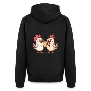 Huhn Comic Bier Lustig Saufen - Unisex Premium Bio Zip Hoodie - Schwarz - Hinten - Nico (187cm)