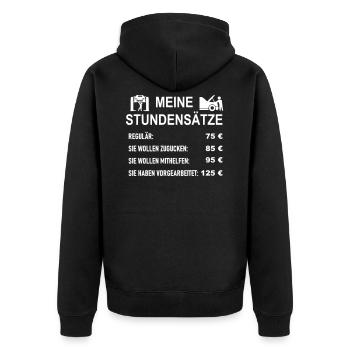 KFZ Meister Stundensätze - Unisex Premium Bio Zip Hoodie - Schwarz - Hinten - Nico (187cm)