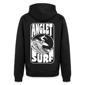 ANGLET - Unisex Premium Bio Zip Hoodie - Schwarz - Hinten - Nico (187cm)