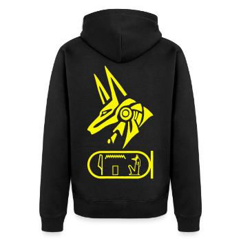 Egyptian god Anubis (yellow) - Unisex Premium Organic Zip Hoodie - black - Back - Nico (187cm)