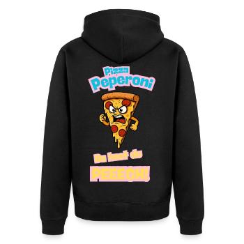 Angry Pepperoni Pizza Caricature - Unisex Premium Organic Zip Hoodie - black - Back - Nico (187cm)