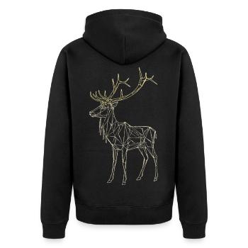 Polygon Hirsch - Geometrischer Winter - Unisex Premium Bio Zip Hoodie - Schwarz - Hinten - Nico (187cm)