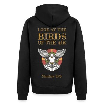 Look at the Birds of the Sky - Unisex Premium Organic Zip Hoodie - black - Back - Nico (187cm)