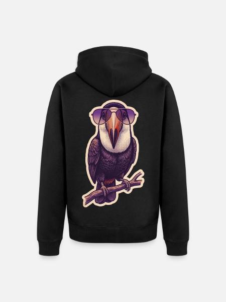 Crazy Toucan with Sunglasses - Unisex Premium Organic Zip Hoodie - black