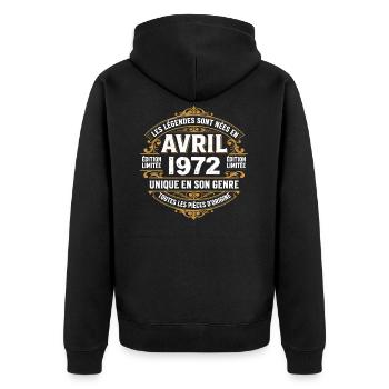 Millésime avril 1972 shirt Anniversaire Avril 1972 - Veste à capuche bio Premium Unisexe - noir - Dos - Nico (187cm)