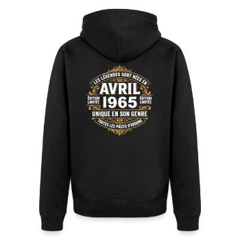Millésime avril 1965 shirt Anniversaire Avril 1965 - Veste à capuche bio Premium Unisexe - noir - Dos - Nico (187cm)