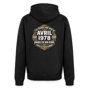 Millésime avril 1978 shirt Anniversaire Avril 1978 - Veste à capuche bio Premium Unisexe - noir - Dos - Nico (187cm)