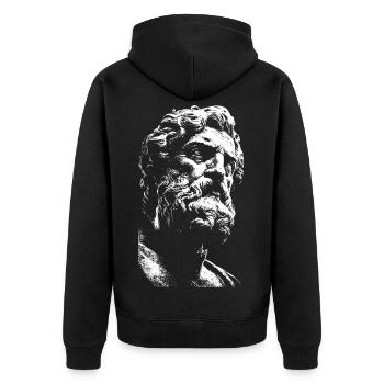 Stoizismus Pur – Antikes Philosophen-Porträt - Unisex Premium Bio Zip Hoodie - Schwarz - Hinten - Nico (187cm)