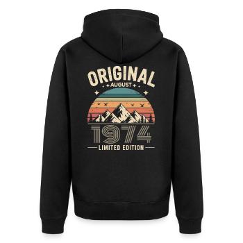 August 1974 – Legende der Gipfel und Berge - Unisex Premium Bio Zip Hoodie - Schwarz - Hinten - Nico (187cm)