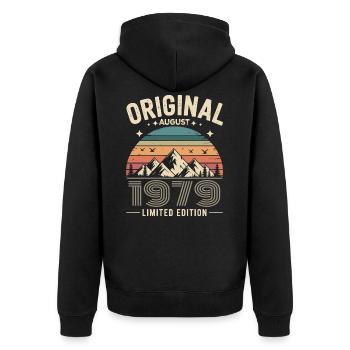 août 1979 – Légende des sommets et montagnes - Veste à capuche bio Premium Unisexe - noir - Dos - Nico (187cm)