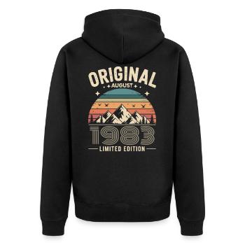 August 1983 – Legend of the Peaks and Mountains - Unisex Premium Organic Zip Hoodie - black - Back - Nico (187cm)