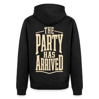 The Party Has Arrived - Unisex Premium Bio Zip Hoodie - Schwarz - Hinten - Nico (187cm)