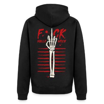Fuck Halloween - Unisex Premium Bio Zip Hoodie - Schwarz - Hinten - Nico (187cm)