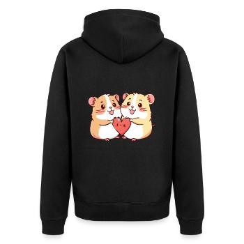 Hamster Paar Verliebt Tier Valentinstag - Unisex Premium Bio Zip Hoodie - Schwarz - Hinten - Nico (187cm)