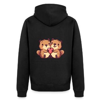 Biber Paar Verliebt Tiere Valentinstag - Unisex Premium Bio Zip Hoodie - Schwarz - Hinten - Nico (187cm)