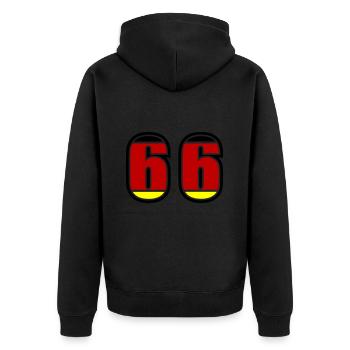 66 Nummer Deutschland Trikot - Unisex Premium Bio Zip Hoodie - Schwarz - Hinten - Nico (187cm)