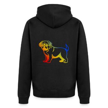 Pug Hund - Unisex Premium Bio Zip Hoodie - Schwarz - Hinten - Nico (187cm)