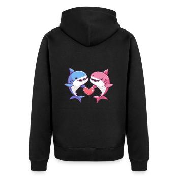 Hai Comic Paar Liebe - Unisex Premium Bio Zip Hoodie - Schwarz - Hinten - Nico (187cm)