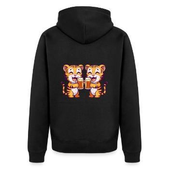 Tiger Comic Bier Lustig Saufen - Unisex Premium Bio Zip Hoodie - Schwarz - Hinten - Nico (187cm)