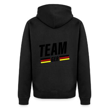 Team Germany - Unisex Premium Bio Zip Hoodie - Schwarz - Hinten - Nico (187cm)