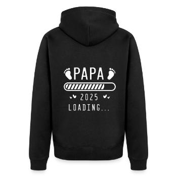 Papa 2025 werdener Vater Vati Geschenk - Unisex Premium Bio Zip Hoodie - Schwarz - Hinten - Nico (187cm)