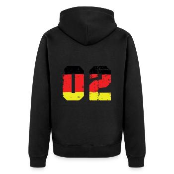 2 Zahl Deutschland Trikot - Unisex Premium Bio Zip Hoodie - Schwarz - Hinten - Nico (187cm)