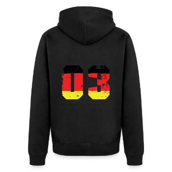 3 Zahl Deutschland Trikot - Unisex Premium Bio Zip Hoodie - Schwarz - Hinten - Nico (187cm)