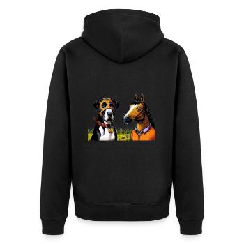 Geselliges Hund & Pferd Duo - Unisex Premium Bio Zip Hoodie - Schwarz - Hinten - Nico (187cm)