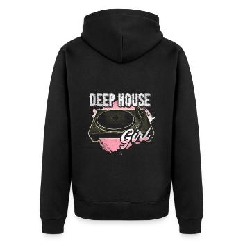 Deep House Musik Girl Disc Jockey - Unisex Premium Bio Zip Hoodie - Schwarz - Hinten - Nico (187cm)