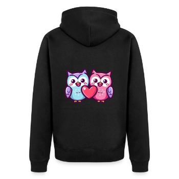 Hibou Bande Dessinée Couple Amour - Veste à capuche bio Premium Unisexe - noir - Dos - Nico (187cm)