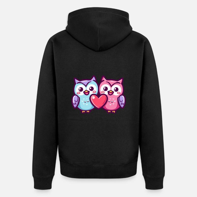 Eule Comic Paar Liebe - Unisex Premium Bio Zip Hoodie - Schwarz