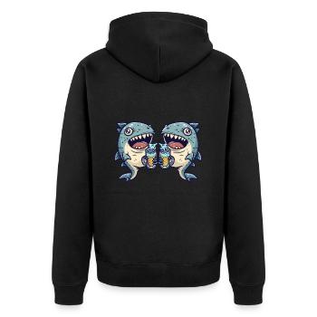 Piranha Fische Comic Bier Party - Unisex Premium Bio Zip Hoodie - Schwarz - Hinten - Nico (187cm)