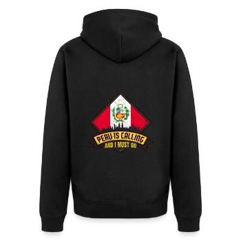 Peru Flagge Peruanisch - Unisex Premium Bio Zip Hoodie - Schwarz - Hinten - Nico (187cm)