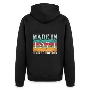 Construit en 1974 cadeau d’anniversaire Vintage - Veste à capuche bio Premium Unisexe - noir - Dos - Nico (187cm)