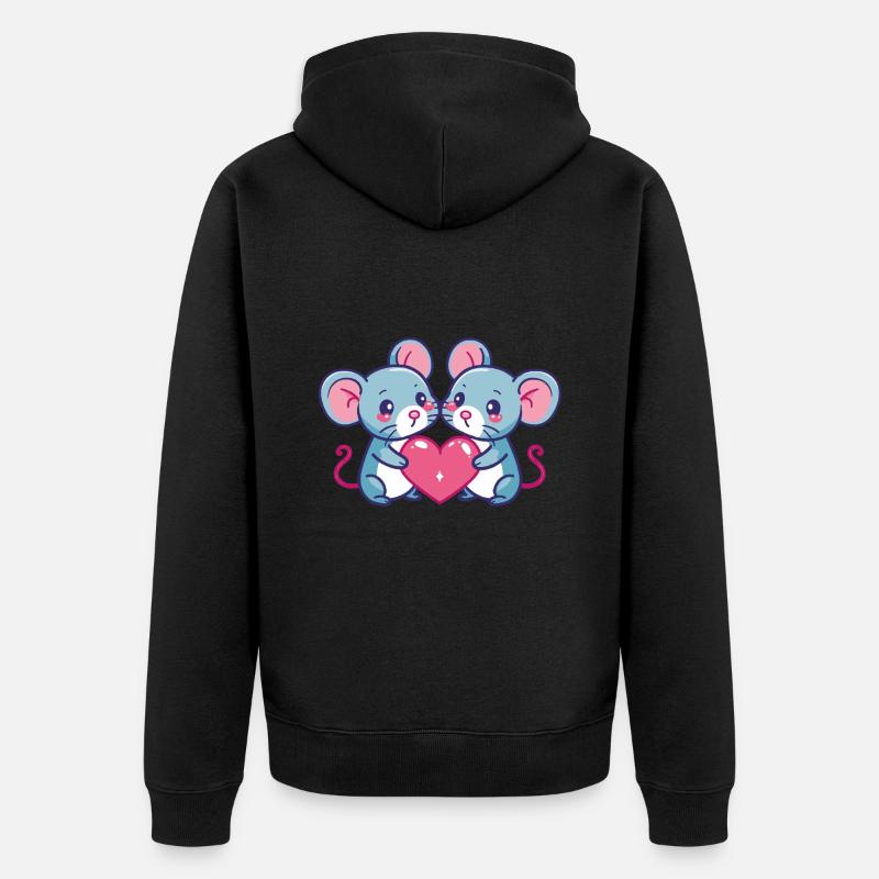 Maus Comic Paar Liebe - Unisex Premium Bio Zip Hoodie - Schwarz