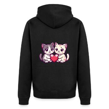 Katze Comic Paar Liebe - Unisex Premium Bio Zip Hoodie - Schwarz - Hinten - Nico (187cm)