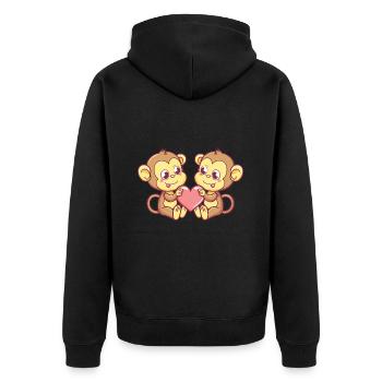 Affe Comic Paar Liebe - Unisex Premium Bio Zip Hoodie - Schwarz - Hinten - Nico (187cm)