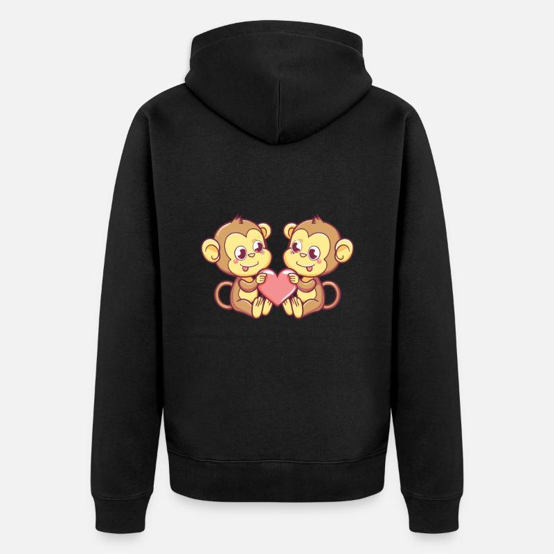 Affe Comic Paar Liebe - Unisex Premium Bio Zip Hoodie - Schwarz